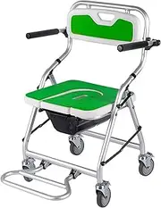 Bedside Commode Toilet Chair Disabled Toilet Chair Mobile Shower Chair Toilet Stool 4-Wheel Brake Height Adjustable Wheelchair with Back and Arms Elderly Household Bath Chair Max Load 150 Kg(A)