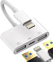 USB to Lightning Dongle for iPhone Adapter(3in1) Apple OTG Charger Cable for 14 13 12 11 Pro Max Mini Xr X Xs 8 7 Plus Ipad Air Camera Mouse Keyboard Memory Stick Flash Drive Cord Card Reader CJJ-AUS