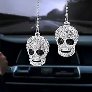OIIKI Bling Car Accessories, Crystal Rhinestone Diamond Skull Hanging Charm, Car Interior Rear View Mirror Decor, Lucky Hanging Interior Ornament Pendant, for Women Girl