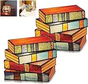 Creativity Stained Glass Stacked Books Table Lamp,Reading Book Lighting Vintage Table Lamp, Tiffany Style Desk Lamp for Home Decoration,2pcs