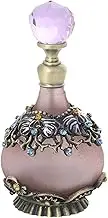 Vintage Perfume Bottle Mini Cologne Dispenser, 25ml Purple Crystal Cap Dropper Refillable Glass Container Metal Enamel Flower Decor Girlfriend Gift