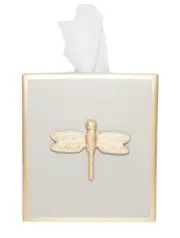 NIB Jayes Studio Metal Gold Raised dragonfly tissue box cover 5x5”/gray painted