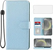 [Asuwish] Mobile Phone Case for Samsung Galaxy S24 Plus S24+ 5G Case with Film Screen Protector Card Slot Foldable Leather Wallet Stand S24plus 24S S 24 + 24+ Mobile Phone Cases Protective Cover Phone