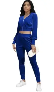 Womens 2 Piece Outfits Zip Up Crop Top Velvet Track Suit Size S