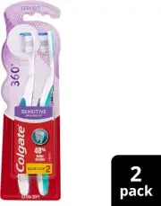 Colgate 360° Sensitive Pro-Relief Manual Toothbrush, Value 2 Pack, Extra Soft Br