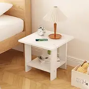 [Hbluefat] End Table, 19.68In Sofa Side Tea Table, 2-Tier Small Bed Side Table, Wooden Square Low Table for Small Space, Living Room, Bedroom (White)