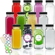 STARSIDE 8 oz Glass Drinking Bottles with Lids, 12 Pack Square Drinking Jars,Vintage Water Bottles,Reusable Glass Juice Bottles for Milk,Juicing,Kombucha,Ginger