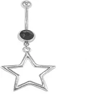 [OIDIMS] 14g Star Belly Button Ring Dangle Navel Belly Piercing Jewelry for Women Men Silver Stainless Steel Dainty Black Crystal Fashion Dangly Dangling Sexy Barbell Body Jewelry Piercing, Small, Metal