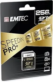 Emtec SpeedIN Pro+ SD Memory Card 256GB, SDXC UHS-II U3 V90, Full HD, 3D, 4K, 8K UHD, Read Speed up to 300MB/s and Write Speed up to 270MB/s