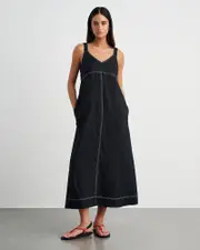 [Jag] Jag Women's Sara Linen Midi Dress In Black Size 12 12 Black
