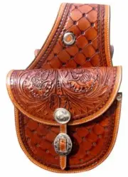 Showman Patchwork and Floral Tooled Saddle Bag! Measures 3.5" x 10.5" x 6.5"