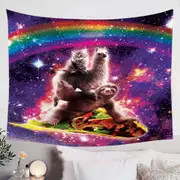 Cool Funny Crazy Art Space Cat Llama Sloth Riding Taco Tapestry