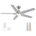 52 Inch Ceiling Fans with Lights and Remote, Brushed Nickel Modern Ce...