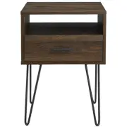 Pemberly Row 18" Single Drawer Hairpin Leg Bedroom Nightstand in Dark Walnut