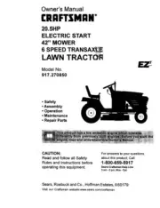 Owners Manual Sears Craftsman 20.5 HP Lawn Tractor 42” Mower - Model 917.270850