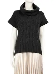 Grey Wool High Neck Cable Knit Top