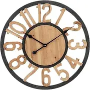 Outdoor Garden Wall Clock, 23 Inch Large Round Garden Clock Vintage Wooden Outdoor Clock Indoor Outdoor Decoration Quartz Wall Clock Outside Clock,B