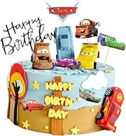 Children's Cars BakZoom Party Toppers 17-Piece Set - Happy Birthday Cake Toppers for Kids' Celebrations - Decorative for Cake Pops & Cupcakes