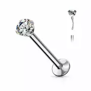 18G PRONG SET CZ THREADLESS PUSH IN STEEL LABRET TRAGUS RING HELIX STUD EARRINGS