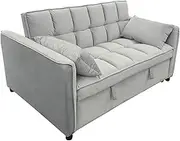 Sarantino Quincy 2-Seater Velvet Sofa Bed in Light Grey with Wooden Frame and Tufted Design - Light Grey
