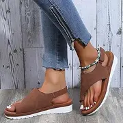 [HHZYT] Orthopedic Bunion Corrector Sandals for Women Comfy Wedge Flip Flops Ankle Strap Sandals Summer PU Leather Comfortable Clip Toe Sandals,Brown,US6/EU37