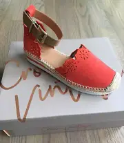 Crown Vintage Brixie Espadrille Wedge Sandal Womens Ankle Strap Orange Sz 7M NEW