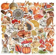 Autumn Stickers, 50 Pcs Fall Forest Animals Stickers for Laptop Water Bottle Suitcase Computer Phone Scrapbook, Harvest Mushrooms Fallen Leaves Pumpkins Decals for Kids Teens DIY Decoration
