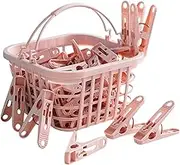 Clothes Pins, 30pcs PP Clothespins with Storage Basket, Washing Line Non Slip Windproof Clothes Pegs, Waterproof Laundry Pegs for Kitchen Outdoor Trip (Pink)