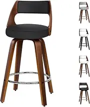 ALFORDSON Bar Stools 2X Swivel Kitchen Stool 65cm Seat Height Wooden Counter Stool with Footrest and Adjustable Leg Levelers Fabric Dining Chairs for Home Bar Dining Room (Eden Fabric Black)