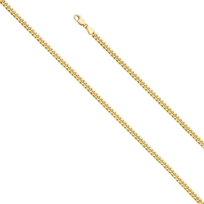 14K Real Yellow Gold 3.7 mm Hollow Miami Cuban Chain Necklace 7.5'' - 24''