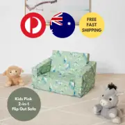 Kids Green Dinosaur 2-in-1 Flip Out Sofa For Comfortable Lounging Bed Couch Open