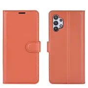 For Samsung Galaxy A32 5G Lychee Folio Protective Case, Kickstand, Wallet, Brown