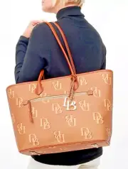 Dooney & Bourke Pebbled Leather Monogram Large Tote Bag in Light Brown NWT