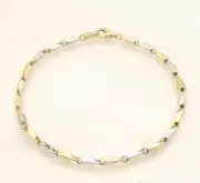 Unisex Edged Bullet Style Link Bracelet Real 14K Yellow White Two-Tone Gold