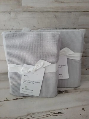 Pottery Barn Mini Waffle Weave Thermal Knit Cotton Sham King Gray Set Of 2