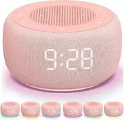 White Noise Machine & Alarm Clock 2-in-1, 18 Soothing Sound for Sleeping, 7 Night Light, Sleep Timer, Volume Control, Memory Function, Sound Machine for Sleeping Baby Adults Kids (Pink)