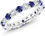[Gem Stone King] 925 Sterling Silver Blue and White Created Sapphire Women's Band Eternity Ring (2.20 Cttw, Available 5,6,7,8,9)
