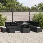 Garden Sofa Set 9 Pieces Black Rattan Polyester Cushions vidaXL