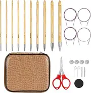 JURTMY Tunisian Crochet Hooks Set with Cable, 10 Piece Interchangeable Tunisian Crochet Hook 3.5mm-10mm Bamboo Tunisian Crochet Hooks for Crocheter (Bamboo)