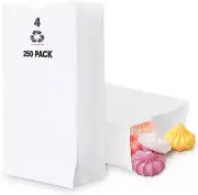 4 Lb White Paper Bags (250 Count) - Eco Friendly White Lunch Bags - Small White