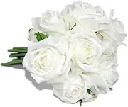 AOKELEON Artificial Roses Flowers 13 Heads Bouquet Real Touch Single Stem Fake Silk Flower Arrangement for Home Party Wedding Decoration (White)
