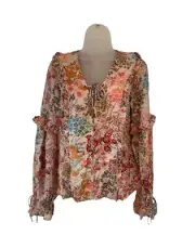 BNWT Ted Baker Marrlaa Ruffle Blouse Top Lace-Up Shirt Floral Orange 2 UK 10