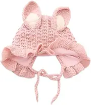 [Holibanna] Wool Earmuffs Preemie Hats Hat Newborn Winter Bunny Hat Bonnets for Girl Beanies Knit Cap Newborn Caps Ears Born Hats Boy Pink Cotton