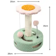 GGP Green Pink Interactive Cat Scratching Post With Playful Ball Toys, Flower Design 35Cm Height, 26Cm Base