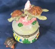 Sea Turtles in the Coral Ceramic Trinket Box sealife decor