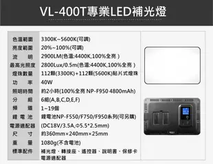 ROWA 唯卓 VILTROX VL-400T 無線遙控 亮度+色溫 專業超薄LED攝影補光燈 (7.2折)