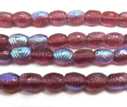 12 Pcs ~ AMETHYST AB ~ PURPLE CRISS CROSS BARREL ~ 9mm x 7mm ~ CZECH GLASS BEADS