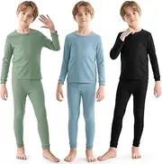 [Resinta] 3 Sets Boys Waffle Thermal Underwear Set Soft Winter Waffle Thermal Top and Bottom Long Johns Cotton Base Layer