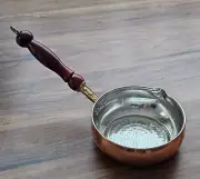 copper pan with wooden handle 300ml. Hand made copper pan