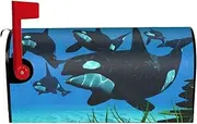 Killer Whales Swim Along Magnetic Mailbox Covers,Post Box Cover Standard Size 21x18 Inches For Outdoor Garden Home Decor